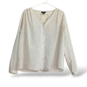 H&M Cream Button-Down Blouse Animal Print Polka Dot Sheer Flowy Light Airy XL